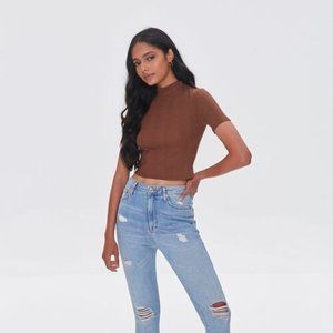 Ribbed Mock Neck Crop Top